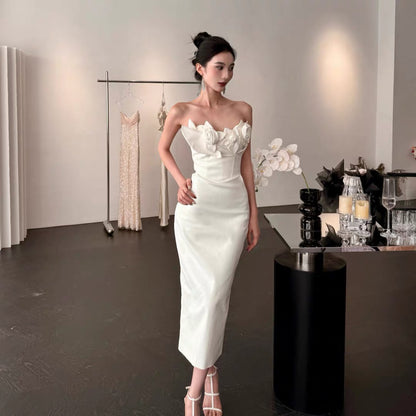 【JINGGUO Luxury】Niche Design 3D Floral Elegant Strapless Slim Fit Elegant Gown Dress 7463