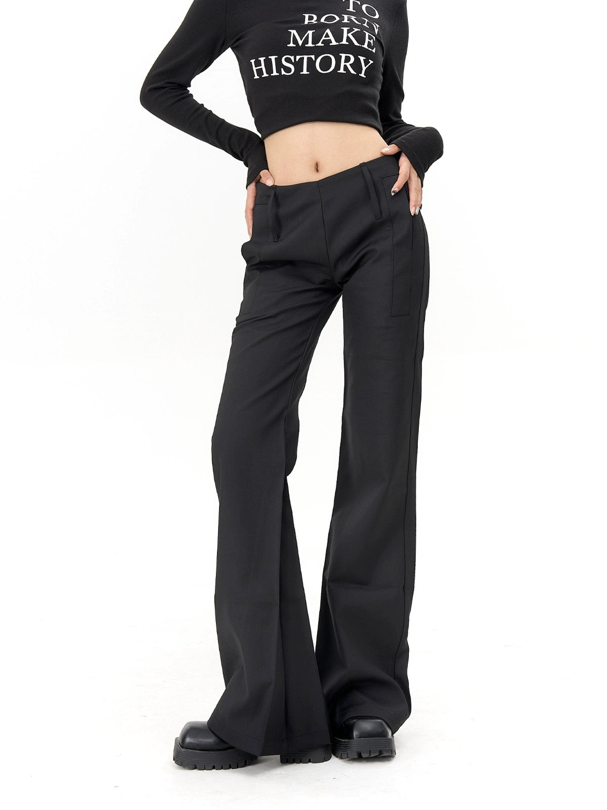 AGUA bell bottoms women's trousers 2024 new spring high-end black low-waist slim casual suit pants trendy
