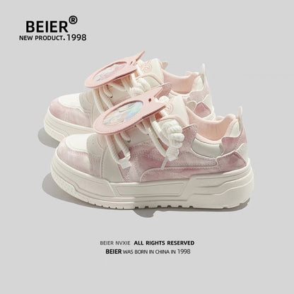 BEIER autumn new white shoes thick sole niche design pain shoes women's versatile sports casual bread shoes