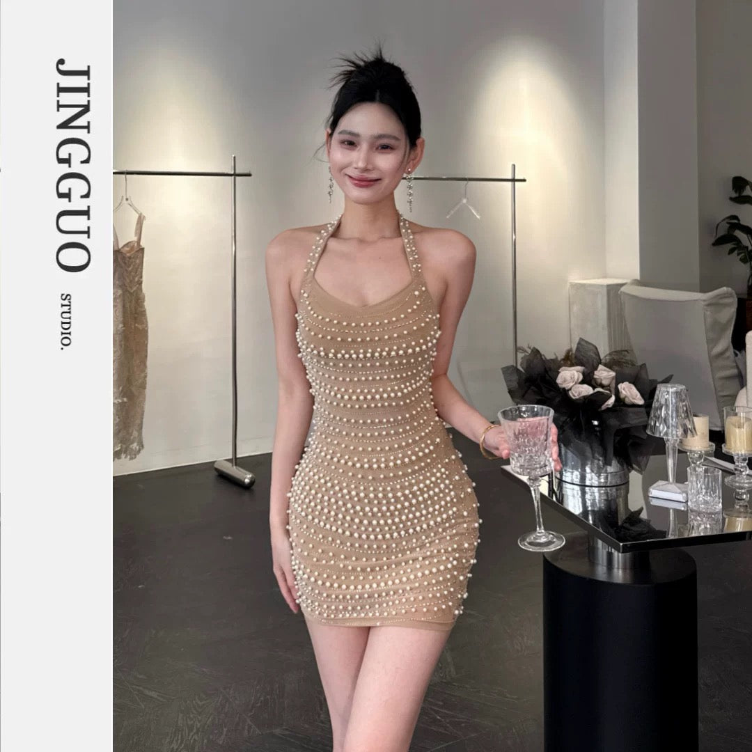 【JINGGUO Luxury】Niche Design, High-End Elegance, Sensual and Alluring Beaded Dress 7580