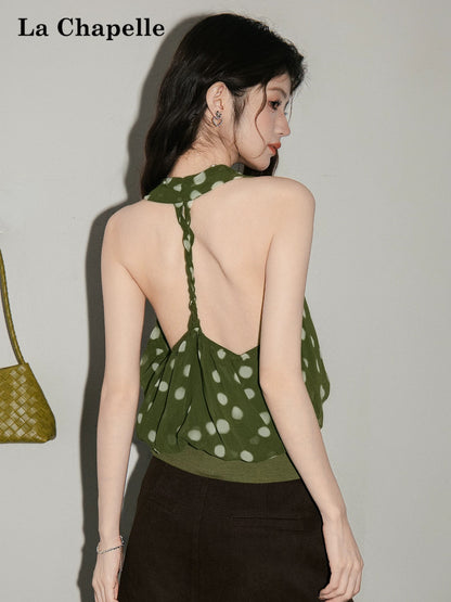 La Chapelle Sweetheart Polka Dot Halter Neck Flower Tulip Vest Top Women's 2026 Summer Slimming Hot Girl Backless Top