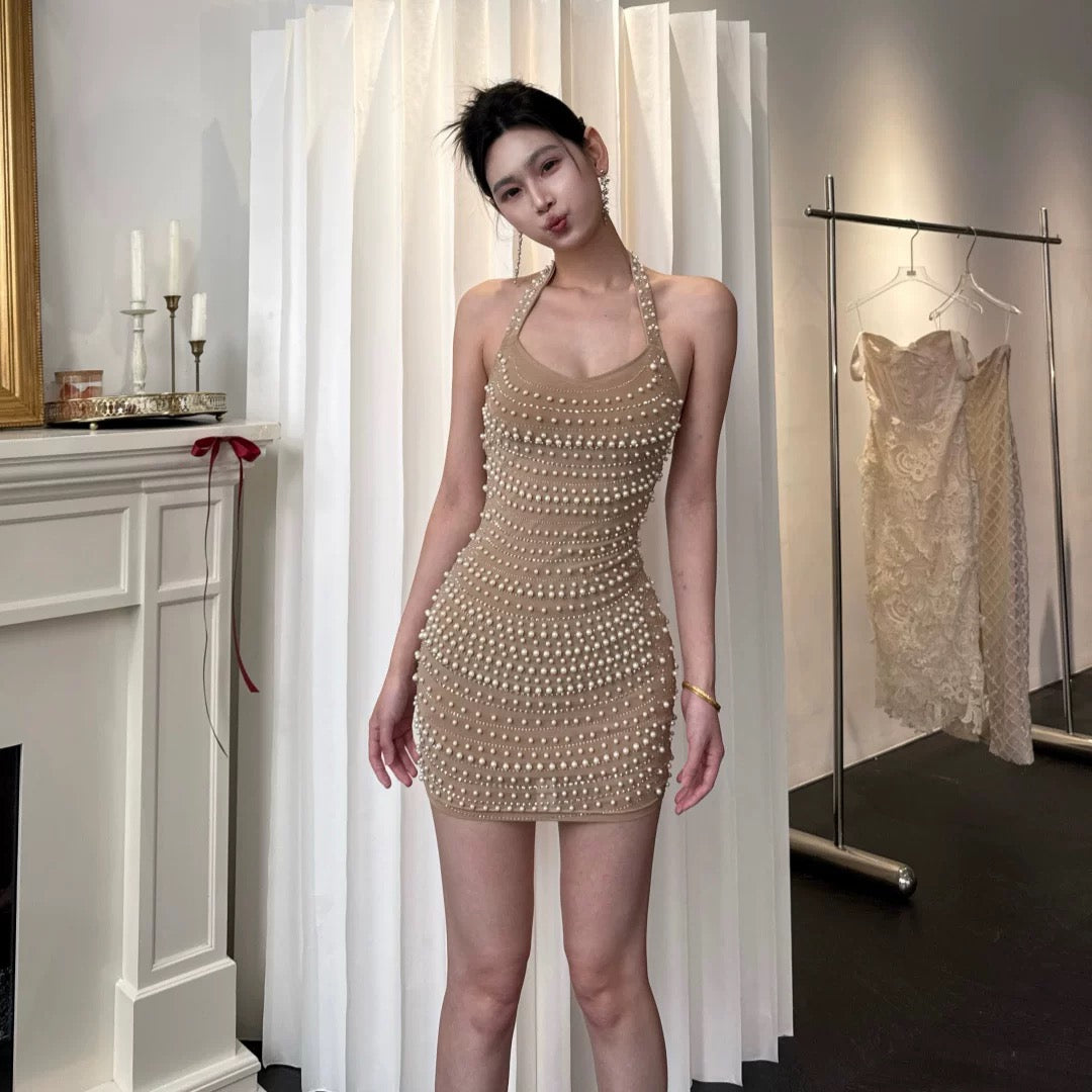 【JINGGUO Luxury】Niche Design, High-End Elegance, Sensual and Alluring Beaded Dress 7580