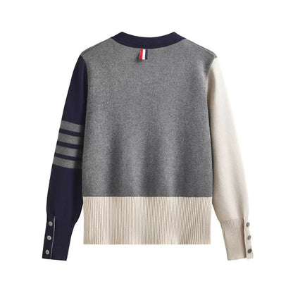 tbb college style classic four-stripe knitted cardigan for women 2021 autumn v-neck color-blocked thin long-sleeved sweater jacket