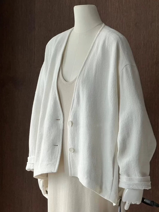 CHAO-level recommendation! Minimalist outfit ~ High-quality full beige cotton and linen blend loose lazy style jacket