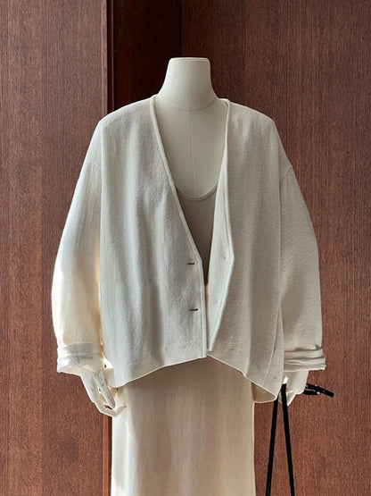 CHAO-level recommendation! Minimalist outfit ~ High-quality full beige cotton and linen blend loose lazy style jacket