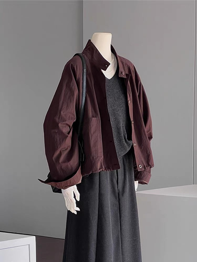 CHAO-level recommendation! Really whitening ~ Korean version of Ankora red stand-up collar casual loose short jacket for women