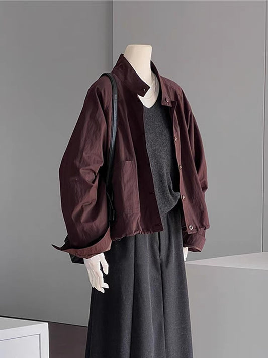CHAO-level recommendation! Really whitening ~ Korean version of Ankora red stand-up collar casual loose short jacket for women