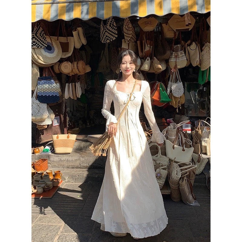 EIA Yiyao [Misty White Tea] New Chinese Retro Dress Women's Autumn and Winter Style Slim Zen Long Skirt