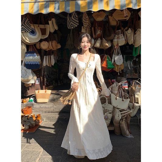 EIA Yiyao [Misty White Tea] New Chinese Retro Dress Women's Autumn and Winter Style Slim Zen Long Skirt