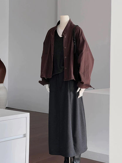 CHAO-level recommendation! Really whitening ~ Korean version of Ankora red stand-up collar casual loose short jacket for women