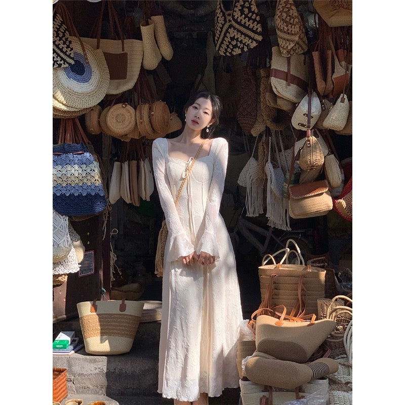 EIA Yiyao [Misty White Tea] New Chinese Retro Dress Women's Autumn and Winter Style Slim Zen Long Skirt
