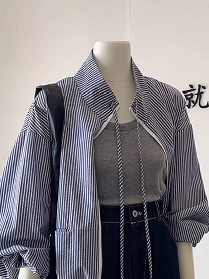 CHAO-level recommendation! The relaxed feeling of autumn ~ Korean striped stand-up collar zipper jacket for women's casual jacket