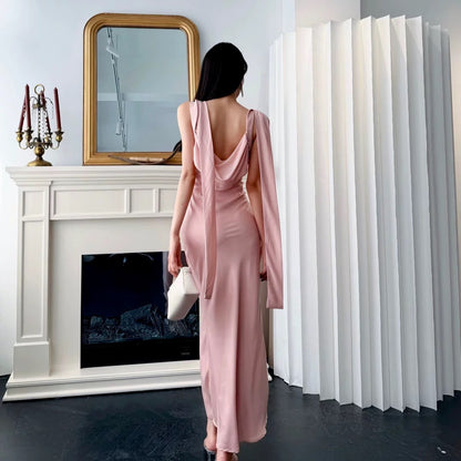 【JINGGUO Luxury】Niche Design V-Neck Elegant Slim Fit Satin Dress 7543