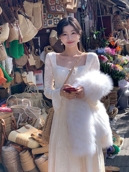 EIA Yiyao [Misty White Tea] New Chinese Retro Dress Women's Autumn and Winter Style Slim Zen Long Skirt