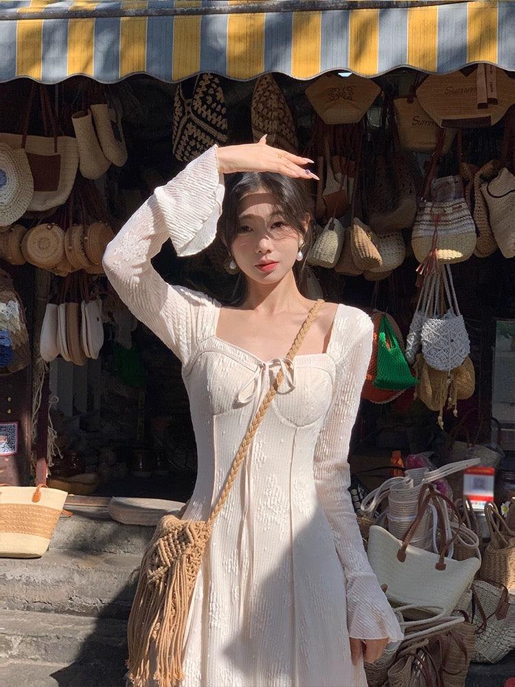 EIA Yiyao [Misty White Tea] New Chinese Retro Dress Women's Autumn and Winter Style Slim Zen Long Skirt