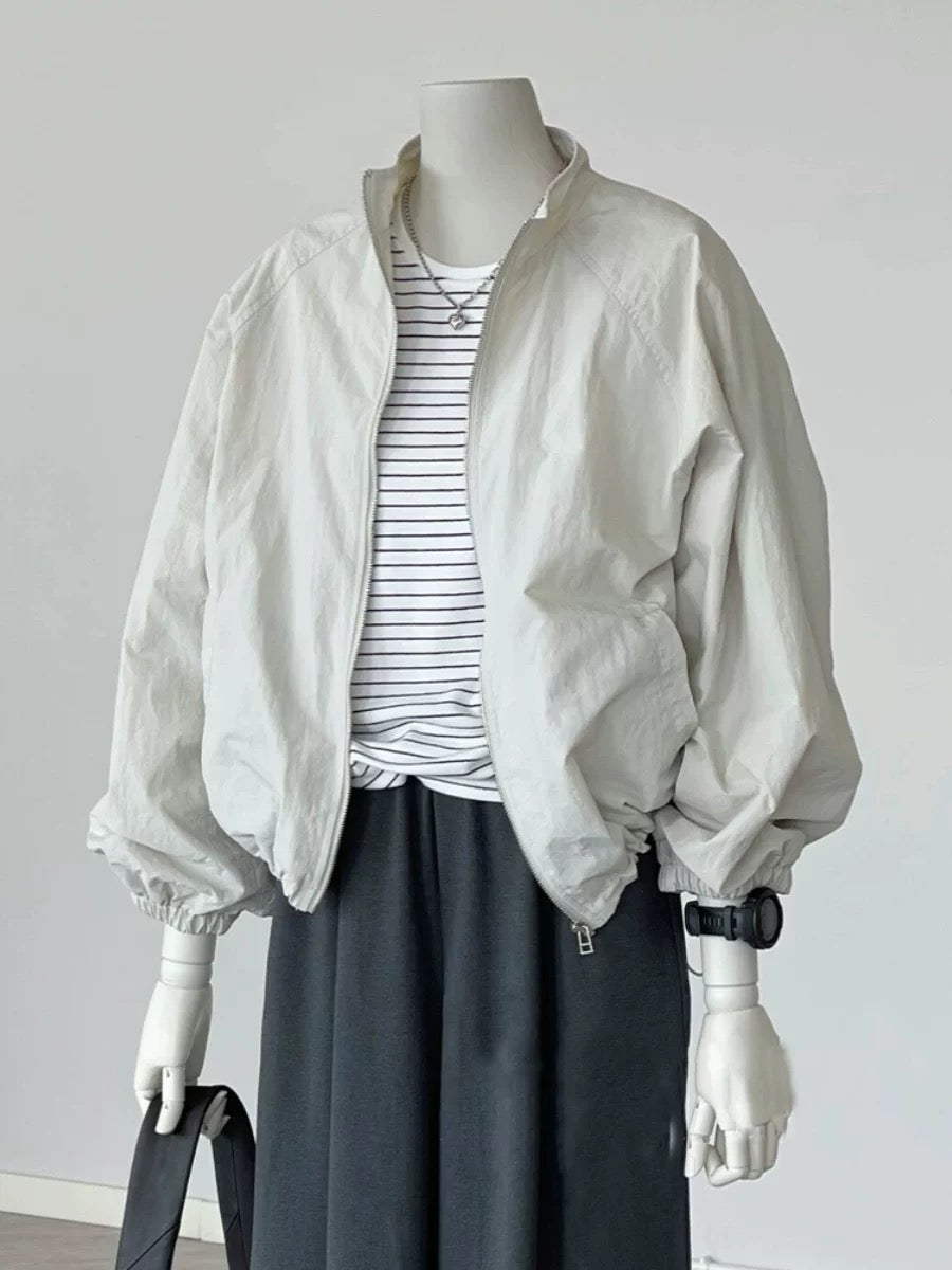 CHAO-level recommendation! Korean style gray short bomber jacket women's simple stand-up collar jacket zipper jacket