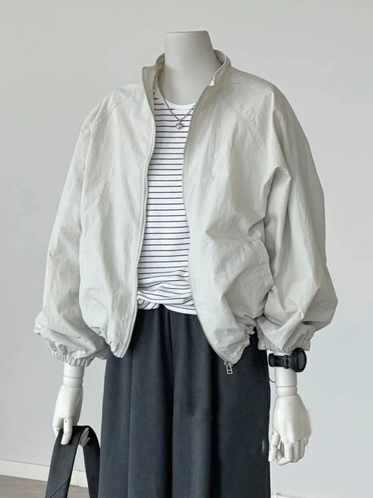 CHAO-level recommendation! Korean style gray short bomber jacket women's simple stand-up collar jacket zipper jacket