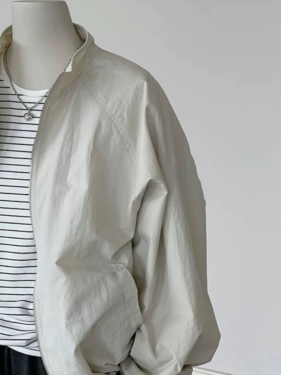 CHAO-level recommendation! Korean style gray short bomber jacket women's simple stand-up collar jacket zipper jacket
