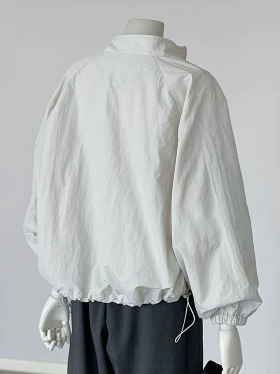 CHAO-level recommendation! Korean style gray short bomber jacket women's simple stand-up collar jacket zipper jacket