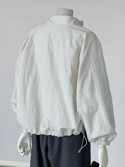 CHAO-level recommendation! Korean style gray short bomber jacket women's simple stand-up collar jacket zipper jacket