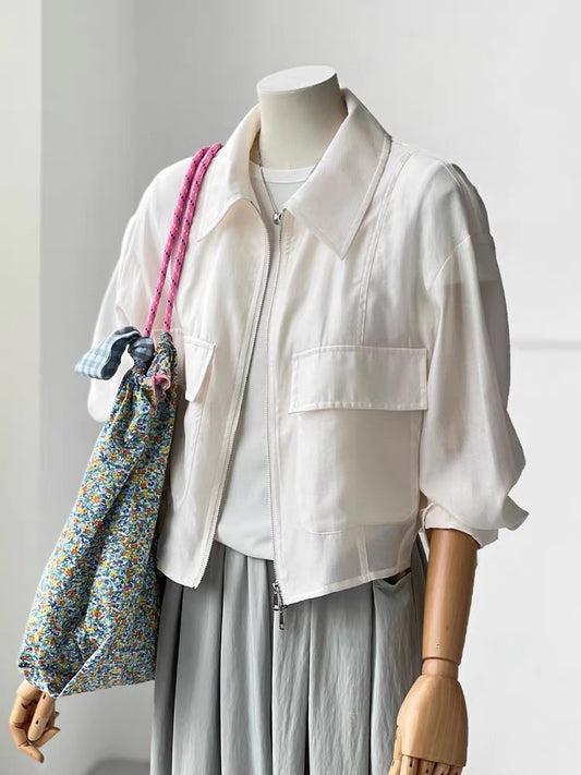 Recommended by CHAO! Korean style white cotton short loose sports jacket