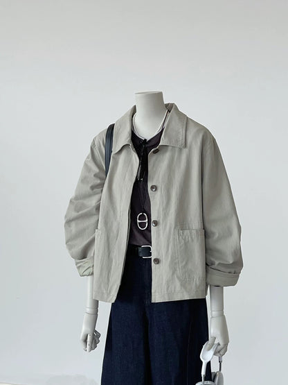 Recommended by CHAO! Autumn Breeze~ Smoke Gray Lapel Outdoor Casual All-match Small Windbreaker Jacket for Women