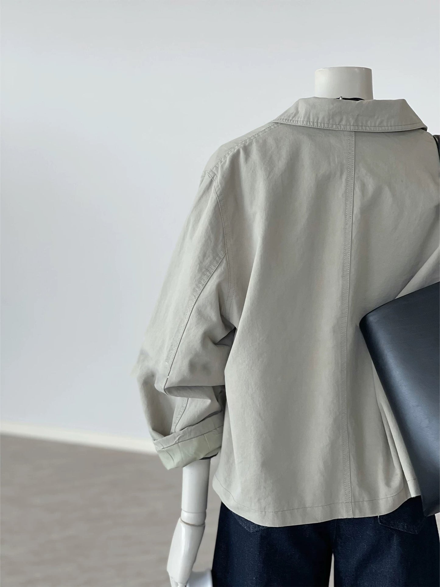 Recommended by CHAO! Autumn Breeze~ Smoke Gray Lapel Outdoor Casual All-match Small Windbreaker Jacket for Women