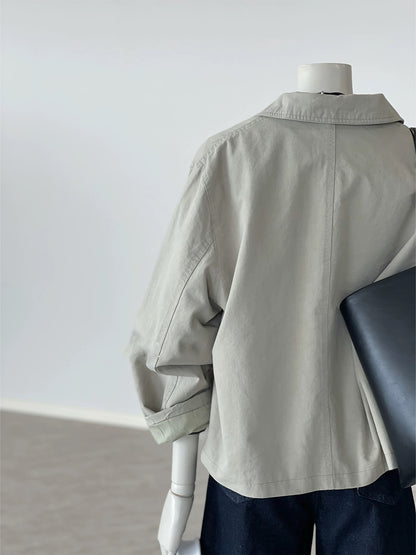 Recommended by CHAO! Autumn Breeze~ Smoke Gray Lapel Outdoor Casual All-match Small Windbreaker Jacket for Women