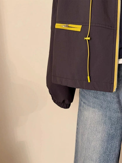 CHAO-level recommendation! New arrival for spring ~ Korean dark brown contrast workwear style hooded casual jacket