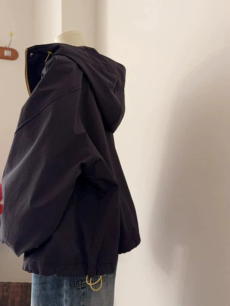 CHAO-level recommendation! New arrival for spring ~ Korean dark brown contrast workwear style hooded casual jacket