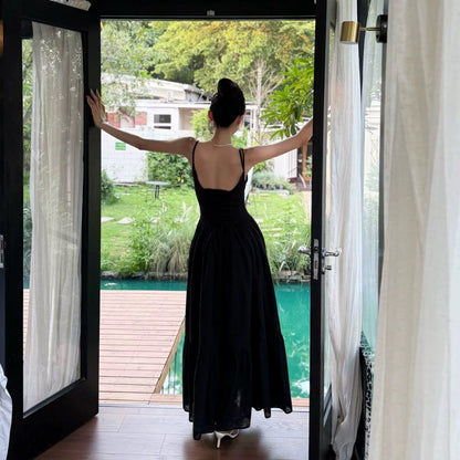 【JINGGUO Luxury】Unique Design: French Lace Trim Elegant Slim Fit Spaghetti Strap Dress 7432