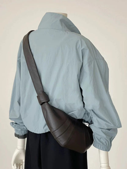 CHAO-level recommendation! Korean blue double-pocket jacket for women with design and drawstrings on both sides, versatile jacket