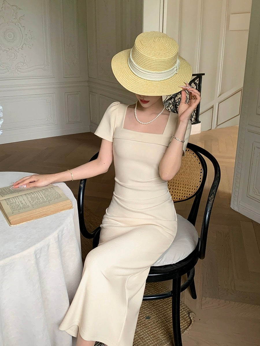 Guoge's 2024 summer new square-neck dress, high-end waist-slimming, slimming and elegant goddess style long skirt