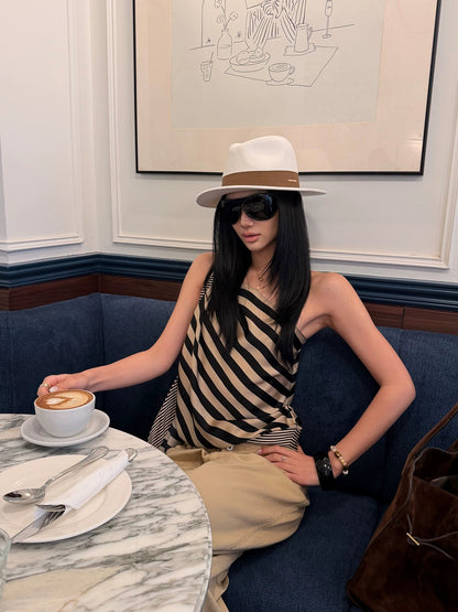 Rovente Chillaax Striped Ribbon Off-Shoulder Vest for Women, Sexy Design, Slim Fit, Sleeveless Top