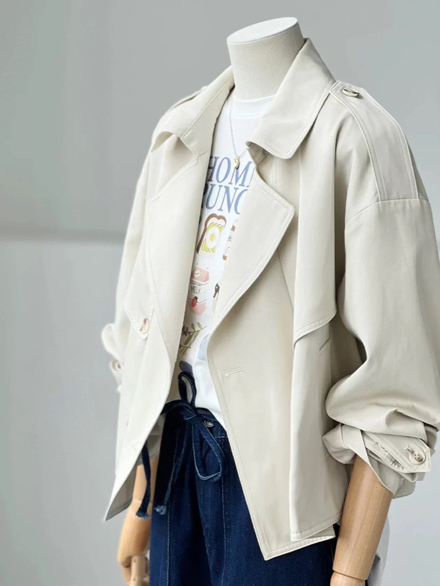 CHAO-level recommendation! Minimalist textured outfit for the workplace ~ Creamy white trench coat for women, designed windproof jacket