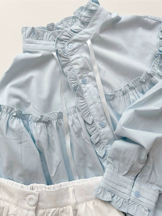 kk·studio’s top recommendations~French ruffled shirts for women, spring design, long-sleeved chic tops, trendy