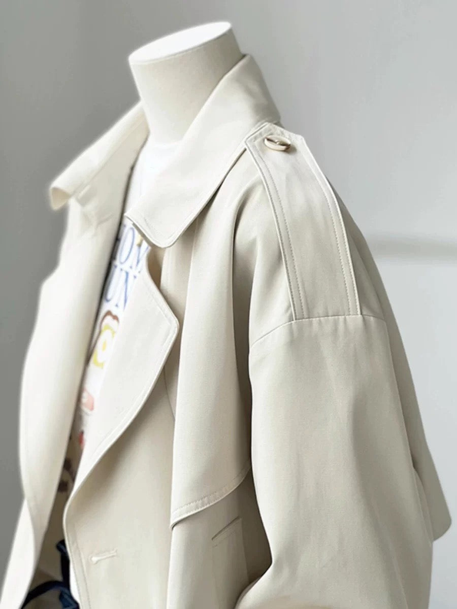 CHAO-level recommendation! Minimalist textured outfit for the workplace ~ Creamy white trench coat for women, designed windproof jacket