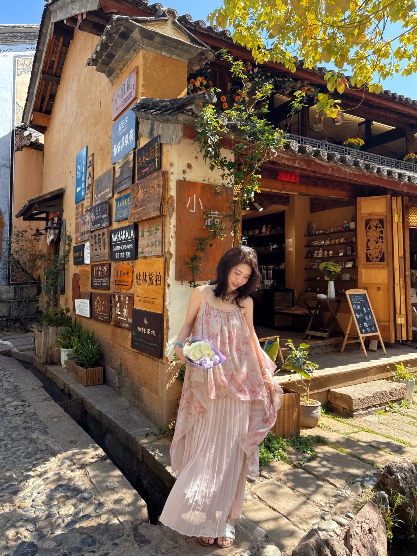Wu Lingling [Little Begonia] Pink Tie-Dye Spaghetti Strap Dress for Women, Super Fairy-Style Vacation Dress, Slimming Long Dress