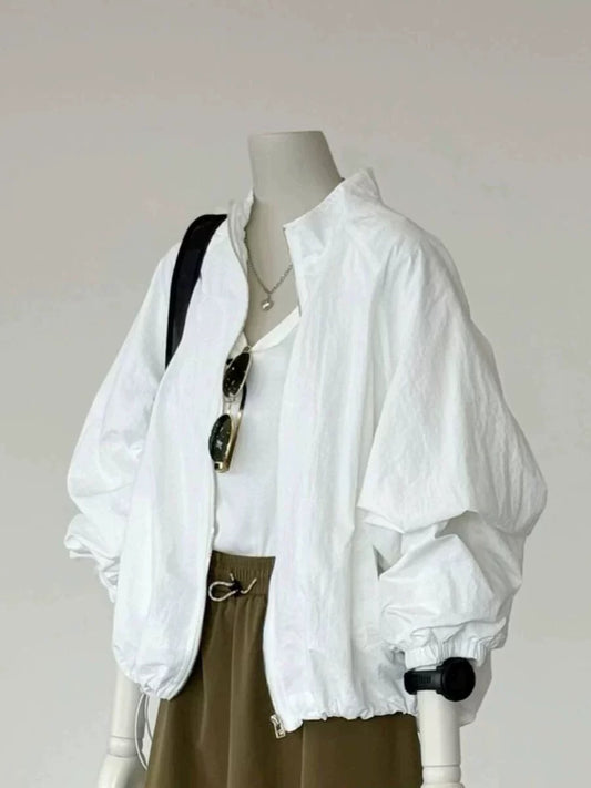 CHAO-level recommendation! Korean white small stand-up collar pilot jacket for women, versatile and fashionable short jacket