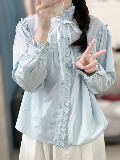 kk·studio’s top recommendations~French ruffled shirts for women, spring design, long-sleeved chic tops, trendy