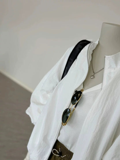 CHAO-level recommendation! Korean white small stand-up collar pilot jacket for women, versatile and fashionable short jacket
