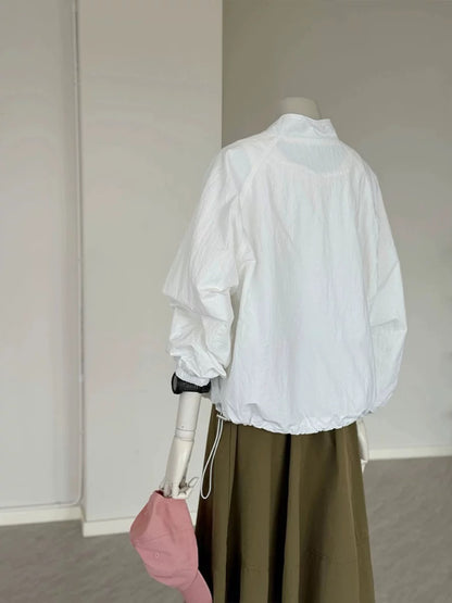 CHAO-level recommendation! Korean white small stand-up collar pilot jacket for women, versatile and fashionable short jacket