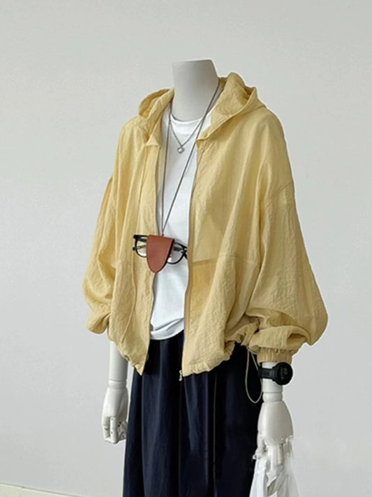Recommended by CHAO! Hot summer~ Yellow physical sun protection clothing for women, loose and breathable hooded jacket
