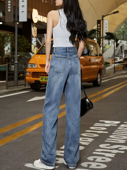 Retro Narrow Straight Jeans Women's Hot Diamond Autumn Wear 2024 New High Waisted Loose Fashionable Wide Leg Pants with Diamonds