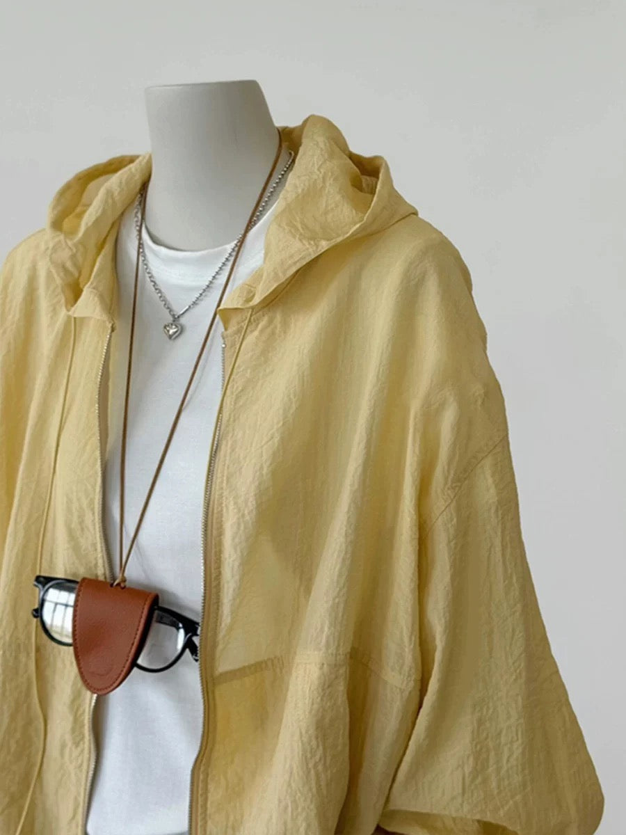 Recommended by CHAO! Hot summer~ Yellow physical sun protection clothing for women, loose and breathable hooded jacket