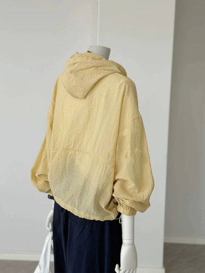 Recommended by CHAO! Hot summer~ Yellow physical sun protection clothing for women, loose and breathable hooded jacket