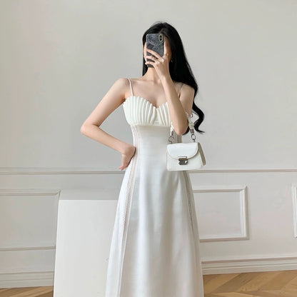 2024 new summer women's clothing design French first love skirt waist slimming gentle style suspender dress
