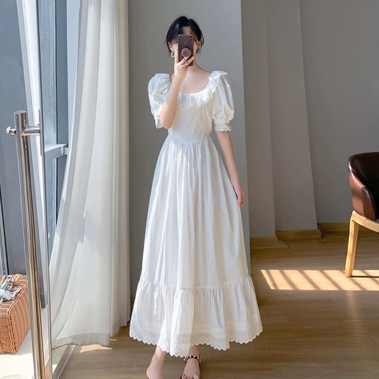 2024 new summer design French first love skirt waist slimming white puff sleeve fairy dress