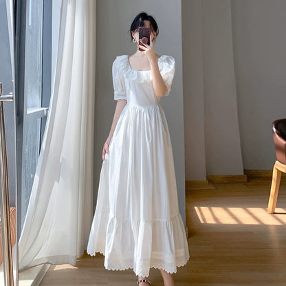 2024 new summer design French first love skirt waist slimming white puff sleeve fairy dress