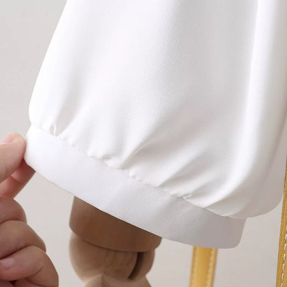 Bow tie drape blue chiffon shirt 2024 summer women's clothing gentle style puff sleeve short-sleeved top